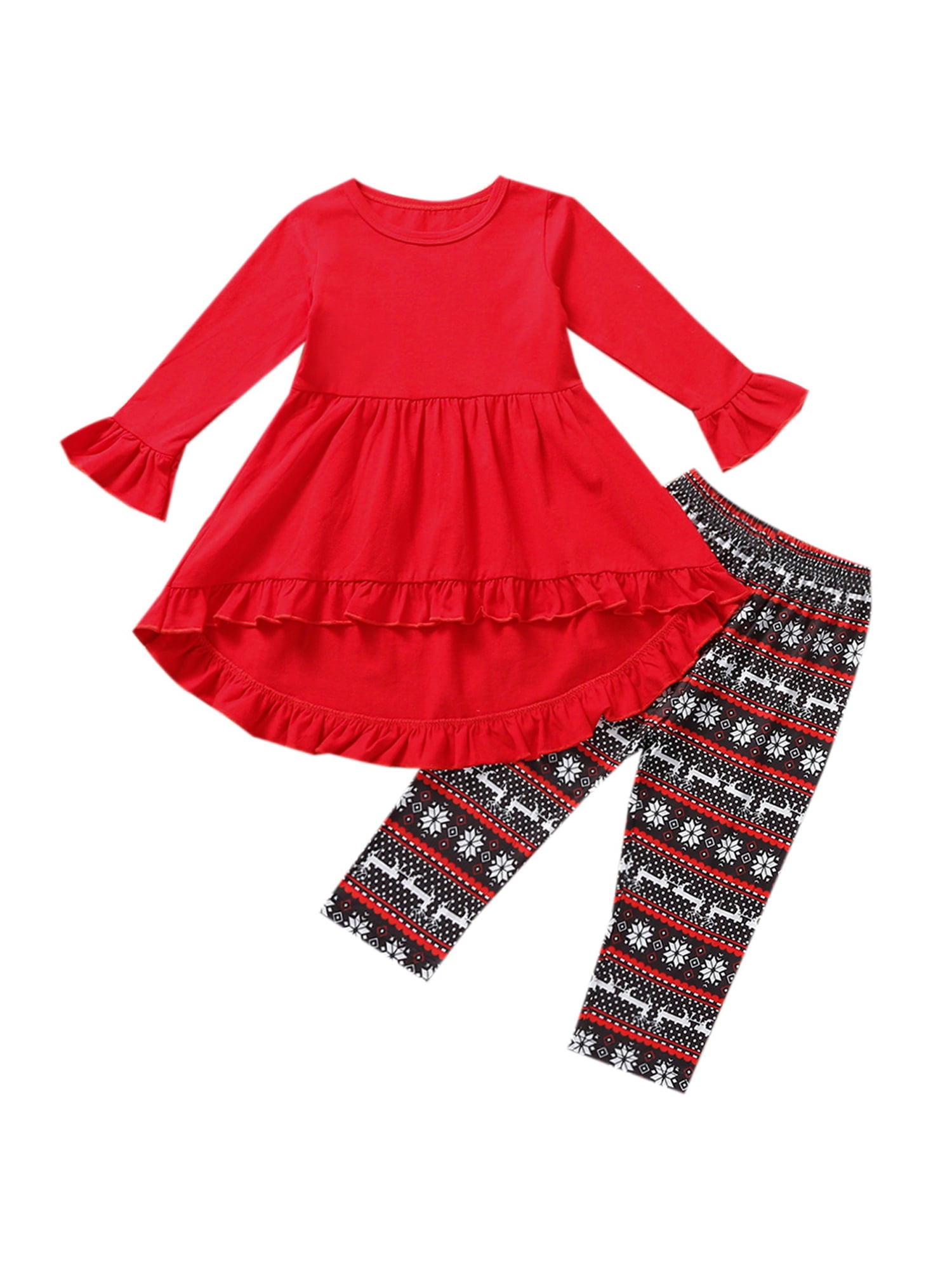 Toddler Baby Girl Christmas Outfit Long Sleeve Ruffle TShirt Dress Top