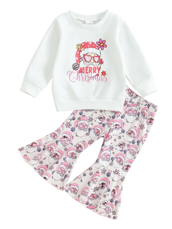 Toddler Baby Girl Christmas Outfits 6 9 12 18 24 Months 2 3 4 Years Sweatshirt Sweater Top+ Flared Pants Fall Winter Clothes Set