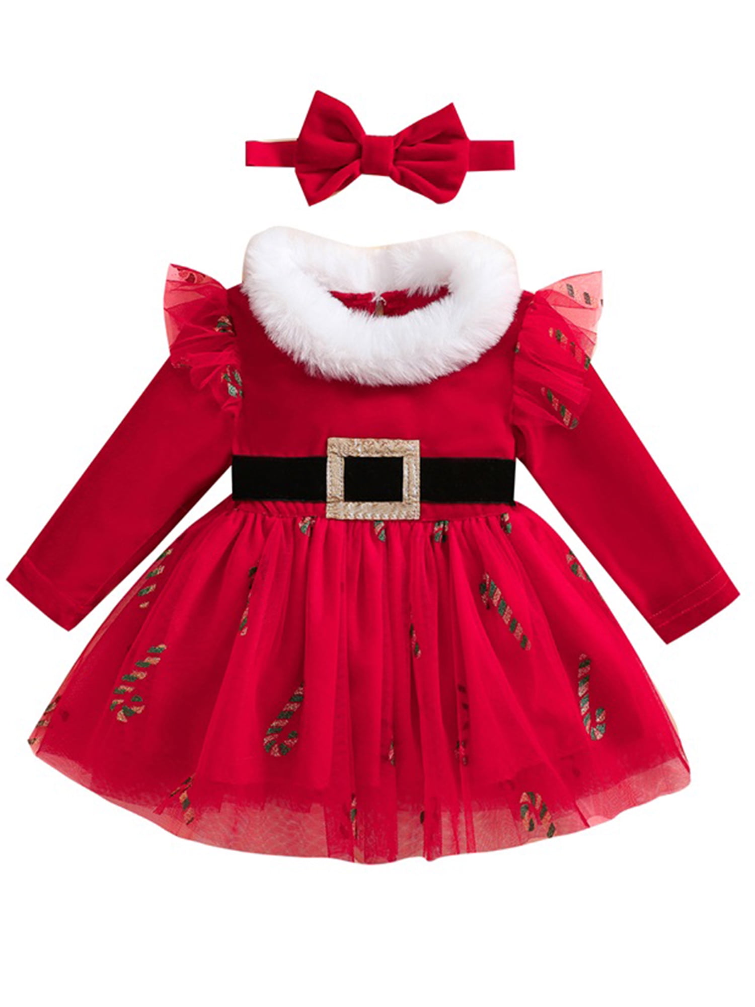 Toddler Baby Girl Christmas Outfits Santa Dress Long Sleeve Velvet ...