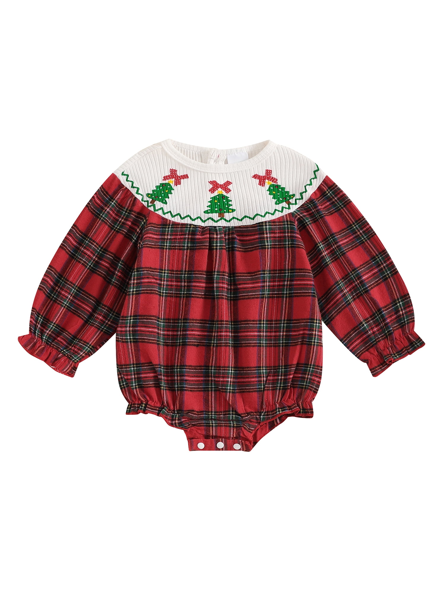 Toddler Baby Girl Christmas Romper, Plaid Print Christmas Tree