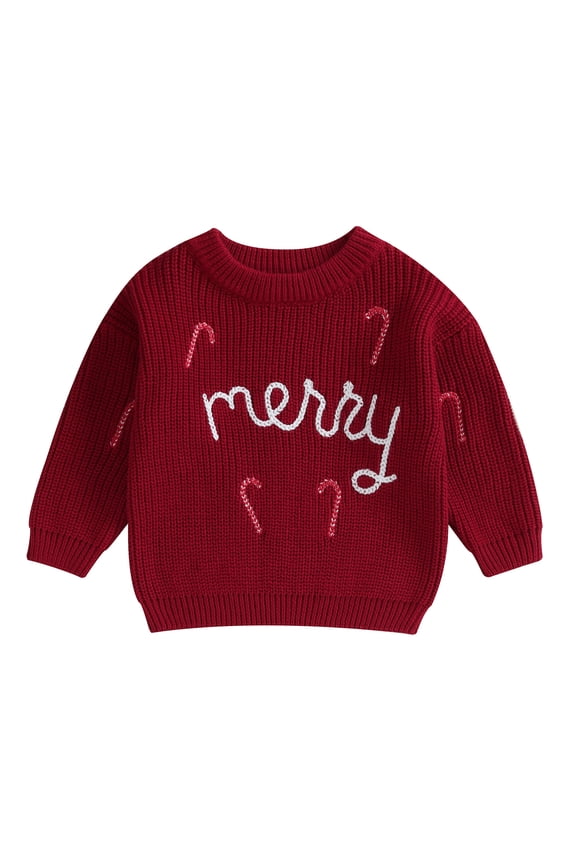 Toddler Baby Girl Christmas Sweaters Pullover Long Sleeve Letter Embroidery Oversized Sweatshirt Warm Fall Winter Tops
