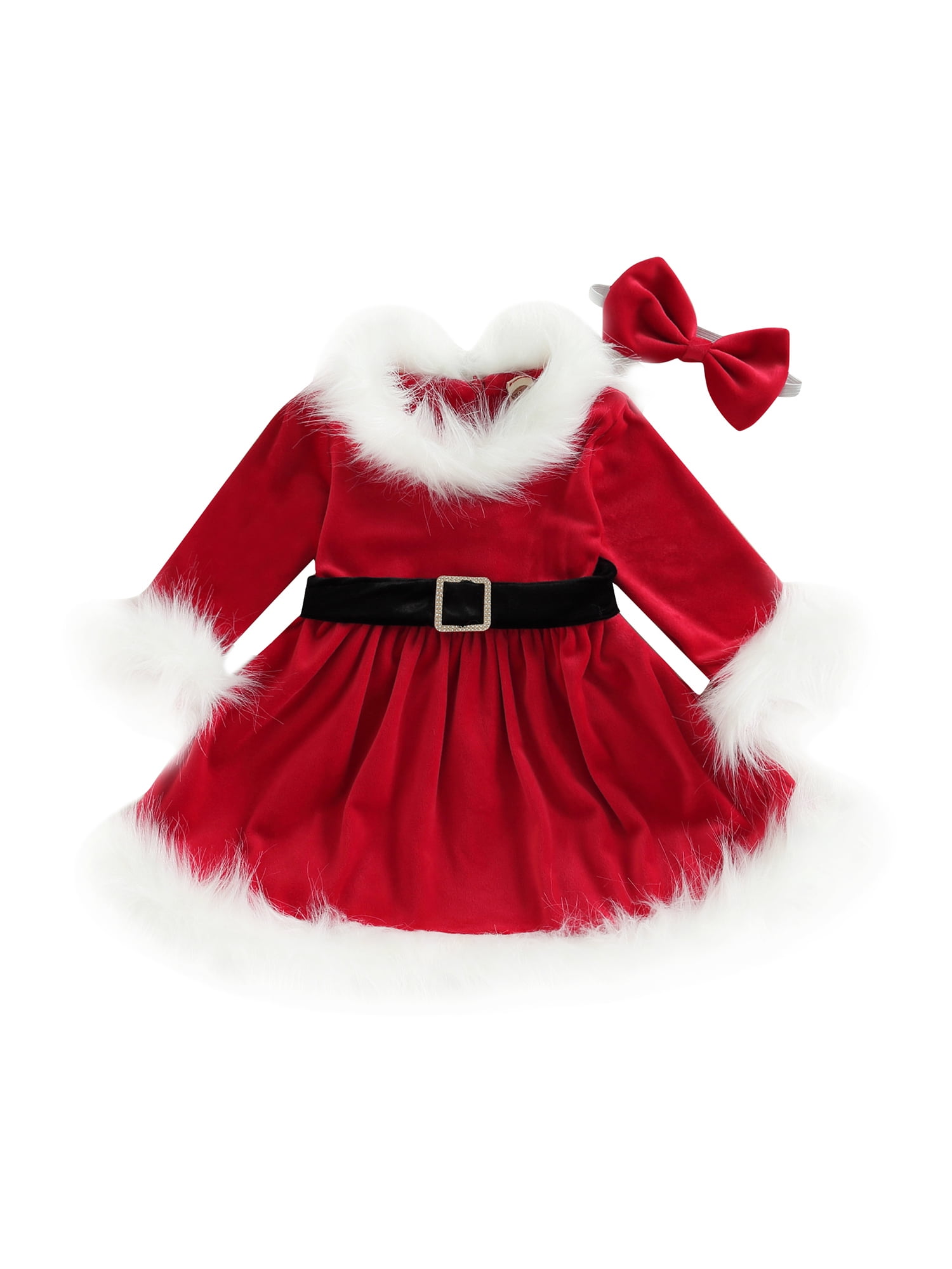 Toddler Baby Girl Christmas Tutu Dress Velvet Faux Fur Long Sleeve