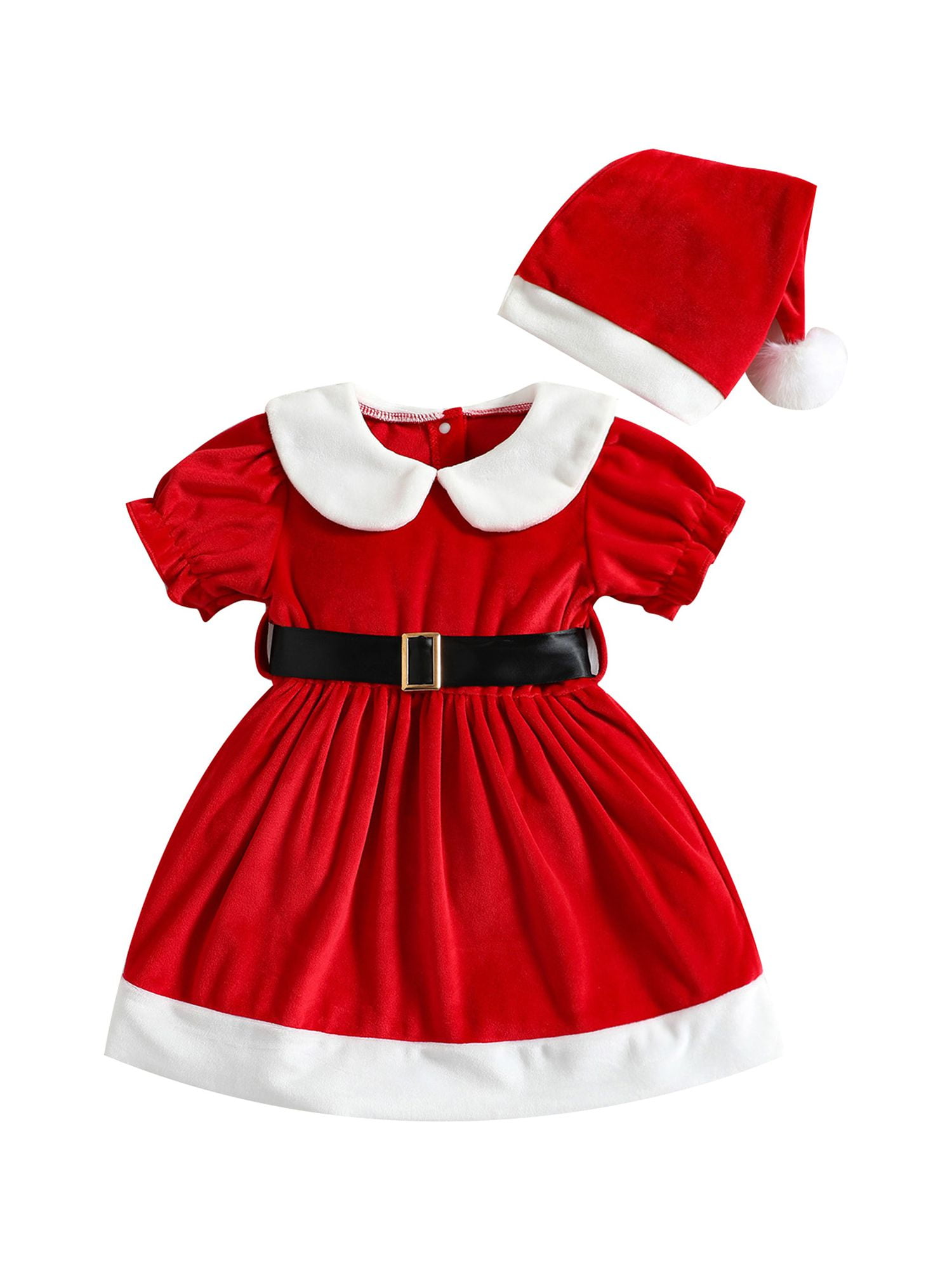 Toddler Baby Girl Christmas Tutu Dress Velvet Faux Fur Long Sleeve