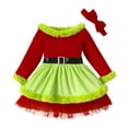 thumbnail image 1 of Toddler Baby Girl Christmas long sleeve Dress Santa Claus Red Princess Tulle Dress with Headband Outfits, 1 of 7