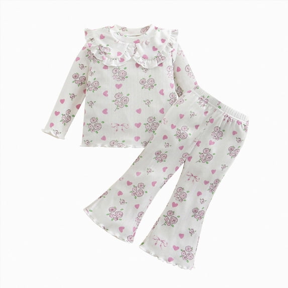 Toddler Baby Girl Clothes 12 18 24 Months 1T 2T 3T 4T 5T Fall Winter Outfits Contrast Color Long Sleeve Sweatshirt + Flare Pants Sets White Size 2-3 Years