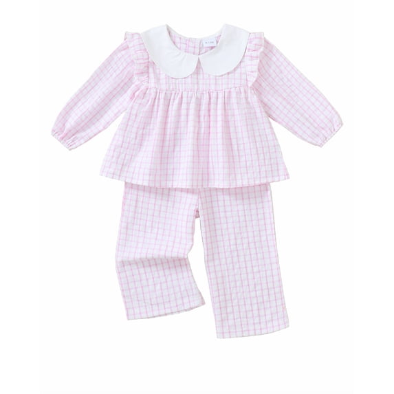 Toddler Baby Girl Clothes 18 Months Girl Fall Outfits 24 Months Girls Ruffle Long Sleeve Peter-pan Collar Plaid Top Pants 2PCS Set Purple
