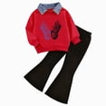 thumbnail image 1 of Toddler Baby Girl Clothes 24 Months 2T 3T 4T 5T 6T 7T Fall Winter Outfits Cute Print Long Sleeve Bell-bottomed Pant Outfits Set Wine Size 2-3 Years, 1 of 4