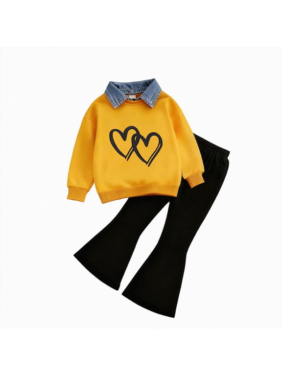 Toddler Baby Girl Clothes 24 Months 2T 3T 4T 5T 6T 7T Toddler Girl Outfit Ruffle Sleeve Shirt Flare Pant Set Fall Winter Clothing for Girl K Size 5-6 Years