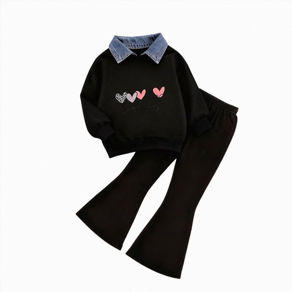 Toddler Baby Girl Clothes 24 Months 2T 3T 4T 5T 6T 7T Toddler Girl Outfit Ruffle Sleeve Shirt Flare Pant Set Fall Winter Clothing for Girl M Size 4-5 Years