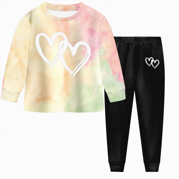 Toddler Baby Girl Clothes 2T 3T 4T 5T 6T 7T 8T Girl Outfit Long Sleeve Pants Tie-dye Sweatshirt Pants Fall Winter Clothes Set Toddler Girl Outfit For 2t 3t 4t 5t 6t Children Yellow 3-4 Years