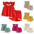 thumbnail image 1 of Toddler Baby Girl Clothes 3D Floral Ruffle Short Sleeve T-shirts Tops And Casual Shorts Sets Cute Summer Outfits Girls Dresses 7-8, 1 of 5