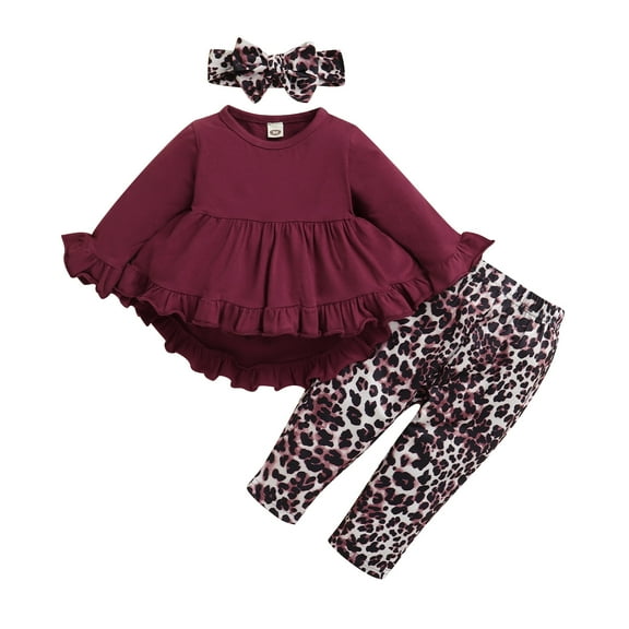 Toddler Baby Girl Clothes Baby Girl Outfits Long Sleeve Tops Leopard Pants Headband 3PCS Outfits 12-18 Months Baby Girl Fall Clothes