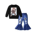 thumbnail image 1 of Toddler Baby Girl Clothes Cartoon Pattern Long Sleeve Tops Bell-bottom Jeans Outfits Set 18-24 Months, 1 of 6