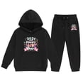 thumbnail image 1 of Toddler Baby Girl Clothes Cute Outfits 2025 New Year Print Long Sleeved Letter Print Hooded Top Sweater Pants Set Cute Kids Outfit Set for 2-3 Years, 1 of 4