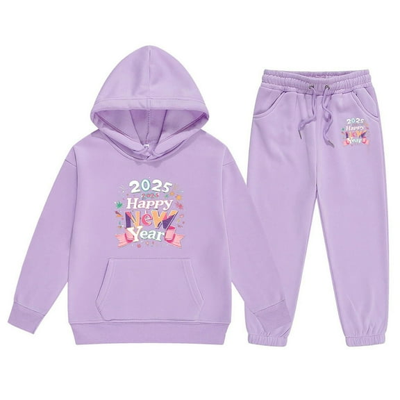 Toddler Baby Girl Clothes Cute Outfits 2025 New Year Print Long Sleeved Letter Print Hooded Top Sweater Pants Set Fashion Outfits for 3-4 Years