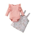 thumbnail image 1 of Toddler Baby Girl Clothes Cute Outfits Girls Winter Long Sleeve Ribbed Tops Flower Suspender Dress Set 2PCS Set Kids Casual Clothes0-6 Months, 1 of 5