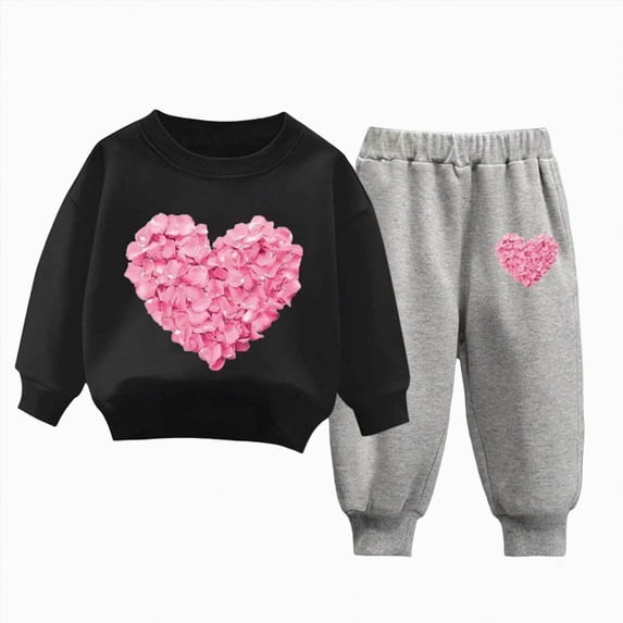 Toddler Baby Girl Clothes Fall Winter Outfits 18 24 Months 2T 3T 4T 5T 6T 7T Cute Print Long Sleeve Sweatshirt Pant Outfits,9-10 Years,Black