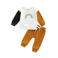 thumbnail image 1 of Toddler Baby Girl Clothes Infant Fall Long Sleeve Rainbow Print Sweatshirt Sweater Top + Casual Pants Set, 1 of 10
