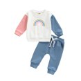 thumbnail image 1 of Toddler Baby Girl Clothes Infant Fall Long Sleeve Rainbow Print Sweatshirt Sweater Top + Casual Pants Set, 1 of 10
