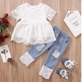 thumbnail image 1 of Toddler Baby Girl Clothes Lace Flowers Ruffle Shirt Top+Ripped Denim Jeans Pants Set 2Pcs Outfits, 1 of 8