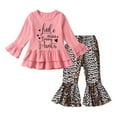 thumbnail image 1 of Toddler Baby Girl Clothes Letter Long Sleeve Ruffle Tops Leopard Bell-Bottoms Pants Outfits Set Pink 3-4T, 1 of 6