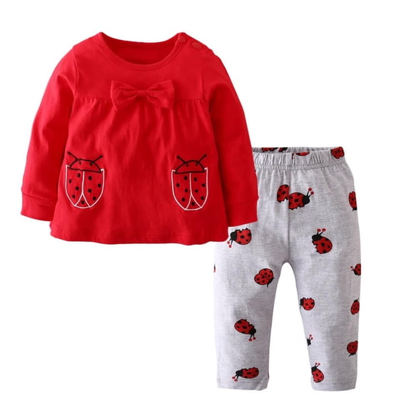 Toddler Baby Girl Clothes Long Sleeve Animal Style Tops Insect Pants Outfit Set Red 2-3T