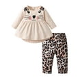thumbnail image 1 of Toddler Baby Girl Clothes Long Sleeve Animal Style Tops Leopard Printed Pants Outfit Set Apricot 3-6 Months, 1 of 6