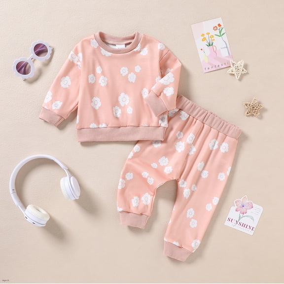 Toddler Baby Girl Clothes Long Sleeve Pullover Tops + Pants Set Floral Print Sweatsuit Fall Winter Outfits 6M-4T