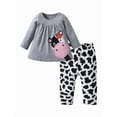 thumbnail image 1 of Toddler Baby Girl Clothes Long Sleeve Ruffle Tops Cow Style Pants Outfits Set Gray 3-6 Months, 1 of 6