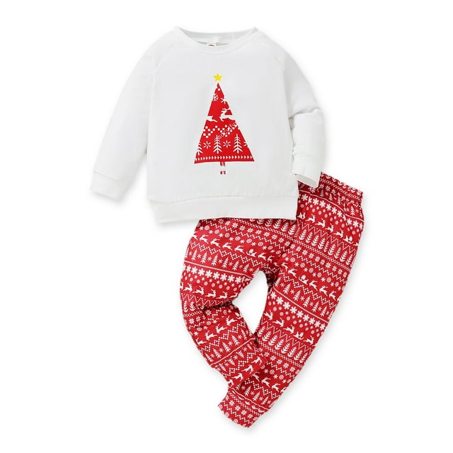 Toddler Baby Girl Clothes Long Sleeve Shirt Top Pants Set Christmas
