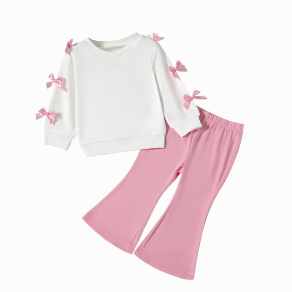Toddler Baby Girl Clothes Outfits 3D Bow Long Sleeve Sweatshirt Top and Flared Pants Sets InfantFall Winter Kids Girls Warm Clothing Sets 18-24 Months