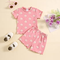 Toddler Baby Girl Clothes Ribbed Knit Short Sleeve T Shirt Shorts Sets Little Girl Summer Outfits Clothing Set