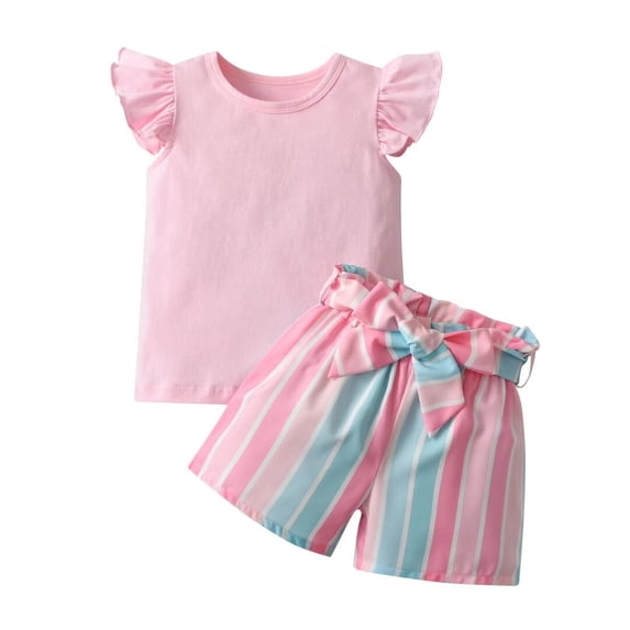 Toddler Baby Girl Clothes Ruffle Short Sleeve Tops and Colorful Shorts Outfits Set Pink 2-3T