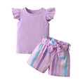 thumbnail image 1 of Toddler Baby Girl Clothes Ruffle Short Sleeve Tops and Colorful Shorts Outfits Set Purple 18-24 Months, 1 of 6
