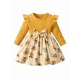 thumbnail image 1 of Toddler Baby Girl Clothes Ruffles Bee Long Sleeve Dress with Bow Fall Winter Outfit Yellow 6-9 Months, 1 of 6