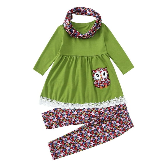 Toddler Baby Girl Clothes Set Kids S Autumn Winter Animal Print Cotton Long Sleeve Tops Pants Headbands Outfits Clothes Green Daily Baby Girl Outfits Set 2 Years-3 Years