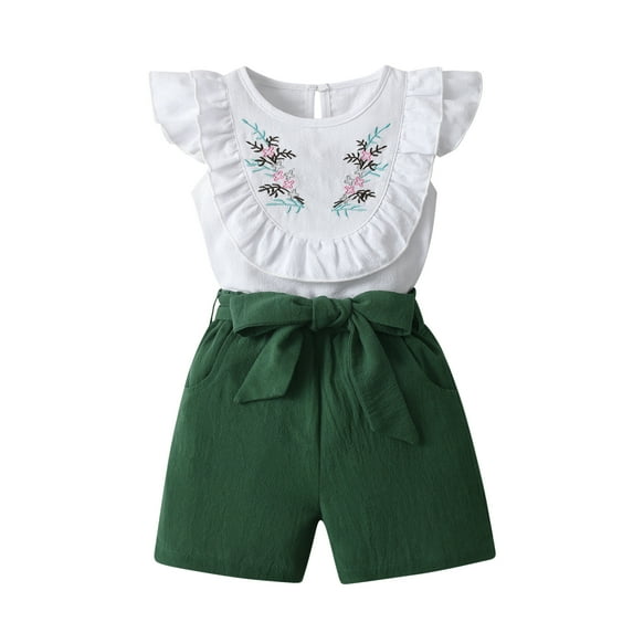 Toddler Baby Girl Clothes Set Short Sleeve Top Shorts Summer Outfits (2-3T, Green)