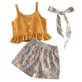 thumbnail image 1 of Toddler Baby Girl Clothes Sleeveless Tie-Up Ruffle Tops Linen Pants Set Infant Summer Outfits Girls Summer Set 2-7 Years,6-7 Years, 1 of 9