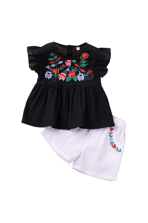 Toddler Baby Girl Clothes Summer Outfits Embroidery Short Sleeve T Shirt Casual Shorts Sets 2PCS Shorts Sets