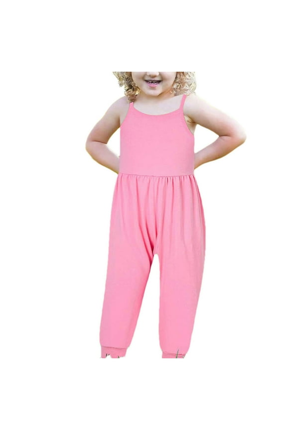 Toddler Baby Girl Clothes Summer Romper Solid Color Sling Sleeveless Backless Short Jumpsuit Kids Summer Outfits