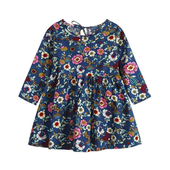 Toddler Baby Girl Clothing Long Sleeve One-Piece Floral Print Dress Kids Skirt