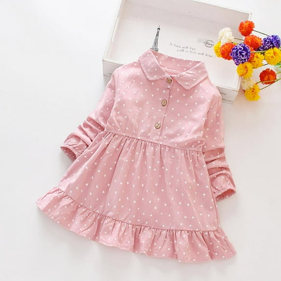 Toddler Baby Girl Cotton Fall Dress Dot Print Long Sleeve Button Down Kids Princess Party Dresses Sundress 7-8 Years