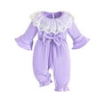 thumbnail image 1 of Toddler Baby Girl Crewneck Jumpsuit Ruffle Lace Trim with Bowknot Long Sleeve Casual Jumpsuit Newborn Fall Winter Cute Onesie, 1 of 5
