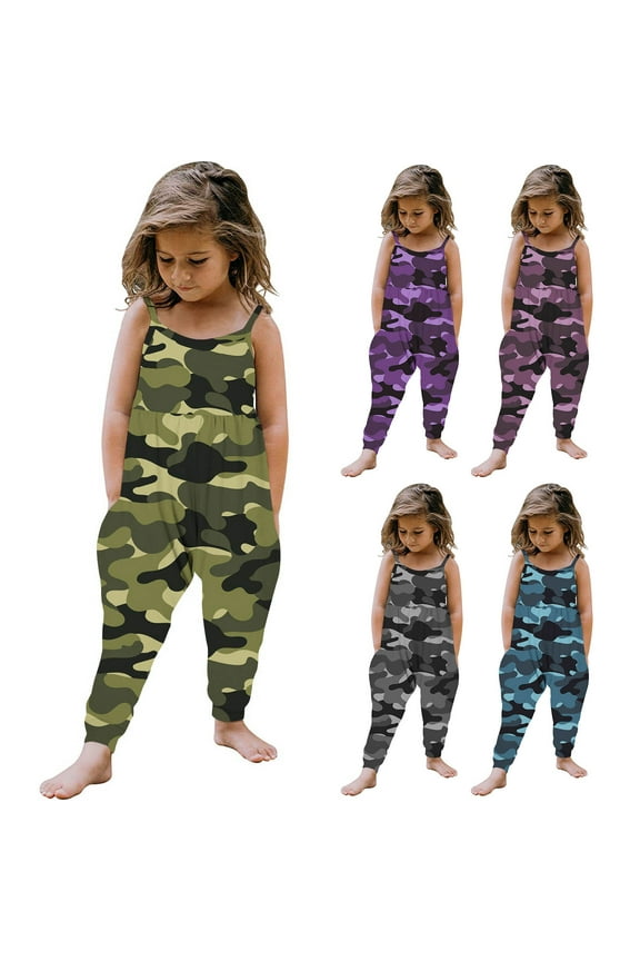 Toddler Baby Girl Cute Jumpsuit One Piece Sleeveless Camouflage Strap Romper with Pockets, Summer Mother and Child Camouflage Outfit(Green,1 Years)