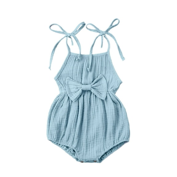 Toddler Baby Girl Cute Summer Basic Plain Sleeve Cotton Linen Drawstring Romper Jumpsuit