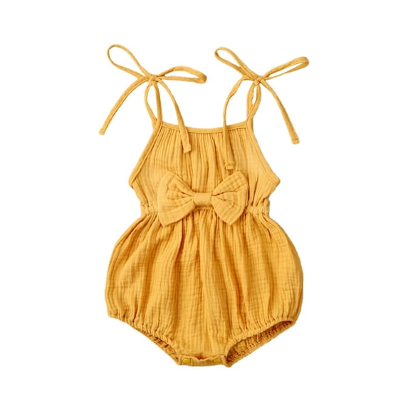 Toddler Baby Girl Cute Summer Basic Plain Sleeve Cotton Linen Drawstring Romper Jumpsuit