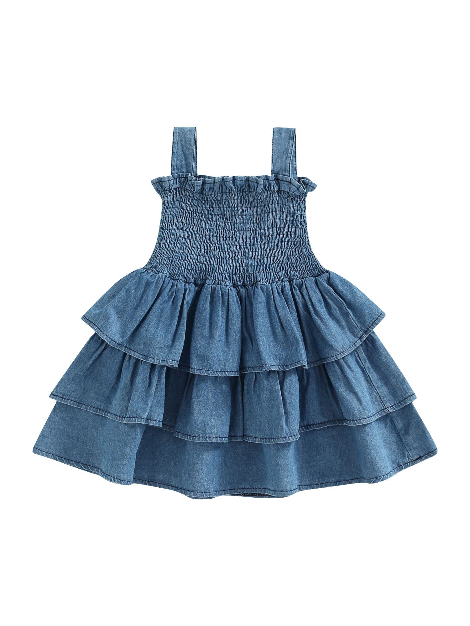 Robe Fille Bleu - Vêtement Bébé Fille Été - Style Princesse à Volants - Coton - Pour Occasions, Fêtes, Photos - Taille 0-24 Mois