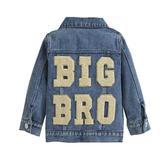 Toddler Baby Girl Denim Jacket Big Sister/Brother Letter Embroidery Jean Button Down Denim Coat