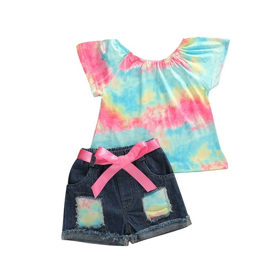 Toddler Baby Girl Denim Shorts Outfit Set Short Sleeve Floral T-Shirt Tops Jean Shorts Summer Casual Clothes
