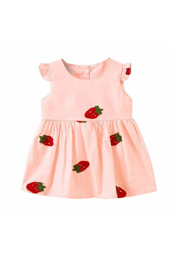 Toddler Baby Girl Dress Cotton Linen Ruffle Sleeveless Casual Dress Kids Solid Floral Summer Beach Sundress Baby Girls Princess Dresses 12 Months - 2 Years